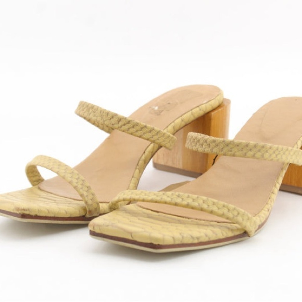James Smith Women’s Block Heeled Sandals Snakeskin in Beige Size 9